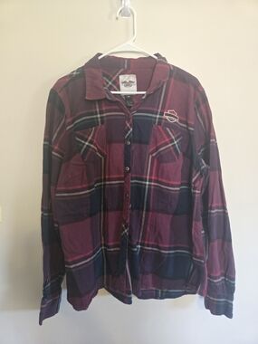Harley-Davidson Maroon & Navy Plaid Flannel Shirt
